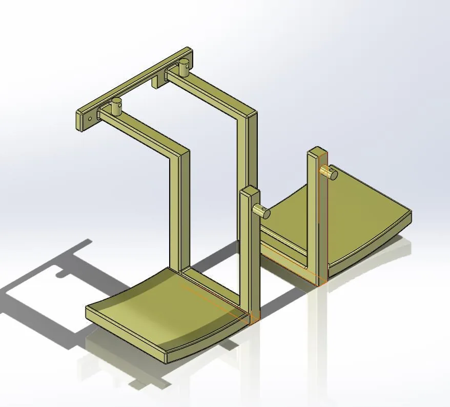 Rendu 3D du support de planche version 1, structure tubulaire avec platines.